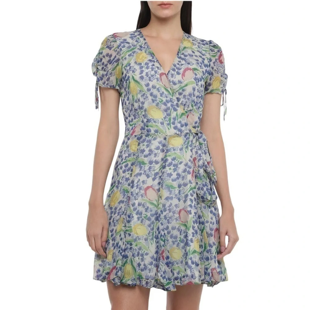 Polo Ralph Lauren Womens Floral Short Sleeve Crepe Wrap Dress Size 2